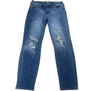 RWN by Rawan Girlfriend Jeans Women's 14 Blue Denim Cotton Distressed Straight